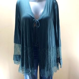 LOGO LORI GOLDSTEIN TIE AT BUST LACE CARDIGAN SZ.M
